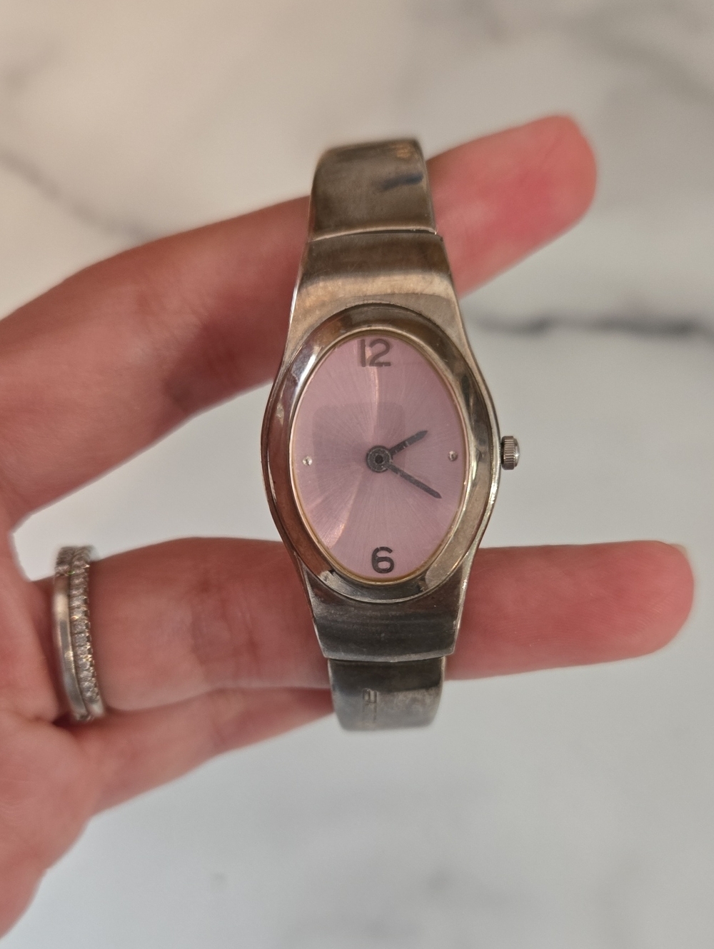 Vintage Classic Silver Tone Women's Watch with Pink Dial Y2K